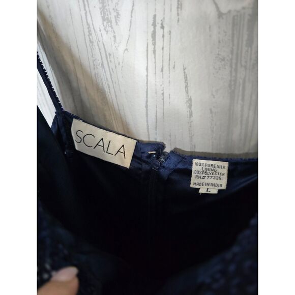 Scala Vintage 90s Beaded Silk Slip Dress Navy Blue NWT Size L Evening Glam - Picture 7 of 10